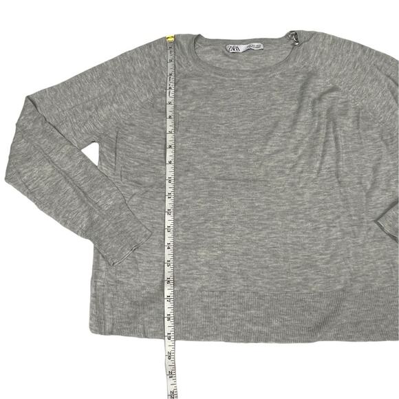 Zara Sweater Crop Grey Crew Neck Side Slit Long Sleeve Knit Pullover Women's S - Picture 5 of 10